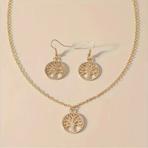 Boho Vintage Tree of Life Pendant Necklace and Earrings Set